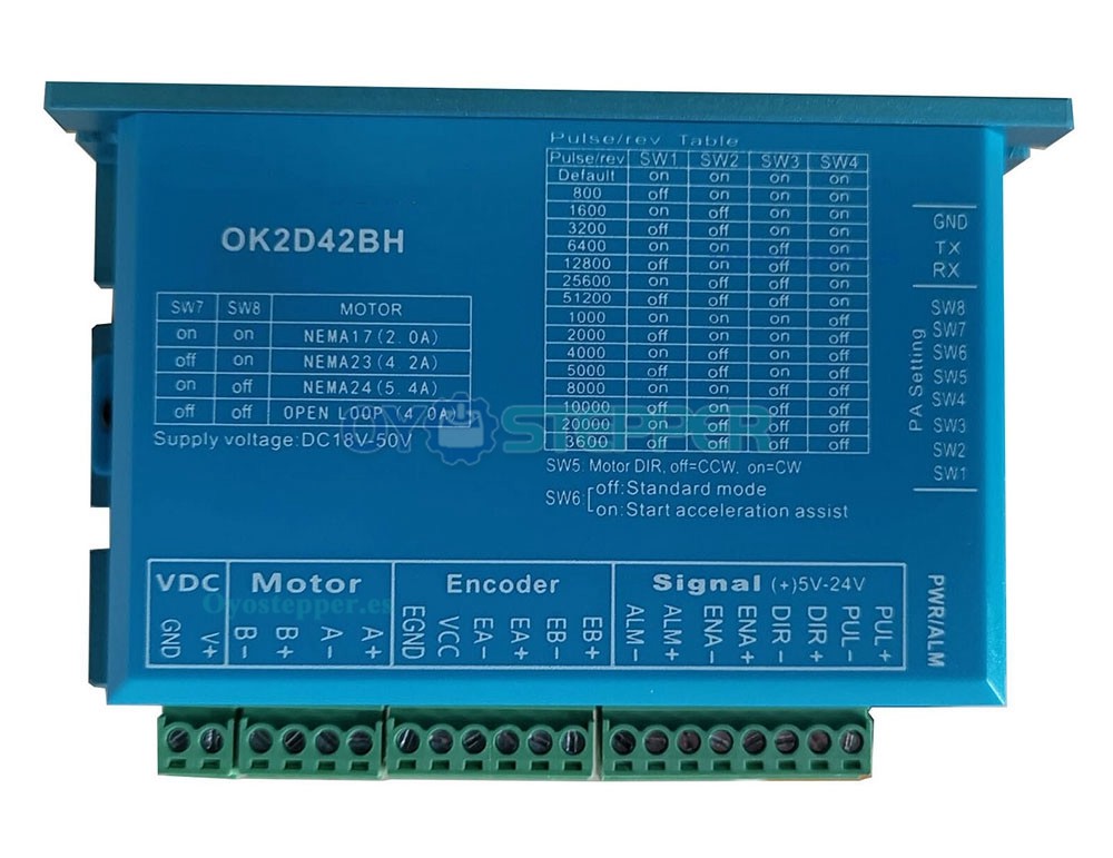 Controlador paso a paso de circuito cerrado 0~5,6A 18~70VCC para motor paso a paso Nema 17, Nema 23, Nema 24